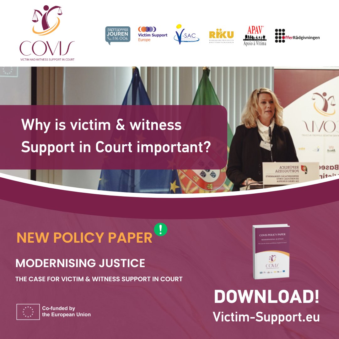Victim Support Europe (@victimsupporteu) on Twitter photo Why is victim & witness support at court so important? This question and more are answered in the COVIS policy paper!
Read now: tinyurl.com/2wf8y2fk
<a href="/brottsofferjour/">Brottsofferjouren Sverige</a> <a href="/Vsac_Ireland/">Victim Support at Court</a> @APAV_Online
<a href="/rikosuhrit/">Rikosuhripäivystys</a> <a href="/offer_danmark/">Offerrådgivningen</a> <a href="/Europarl_EN/">European Parliament</a>
@HU24EU #COVIS Why is victim & witness support at court so important? This question and more are answered in the COVIS policy paper!
Read now: tinyurl.com/2wf8y2fk
<a href="/brottsofferjour/">Brottsofferjouren Sverige</a> <a href="/Vsac_Ireland/">Victim Support at Court</a> @APAV_Online
<a href="/rikosuhrit/">Rikosuhripäivystys</a> <a href="/offer_danmark/">Offerrådgivningen</a> <a href="/Europarl_EN/">European Parliament</a>
@HU24EU #COVIS
