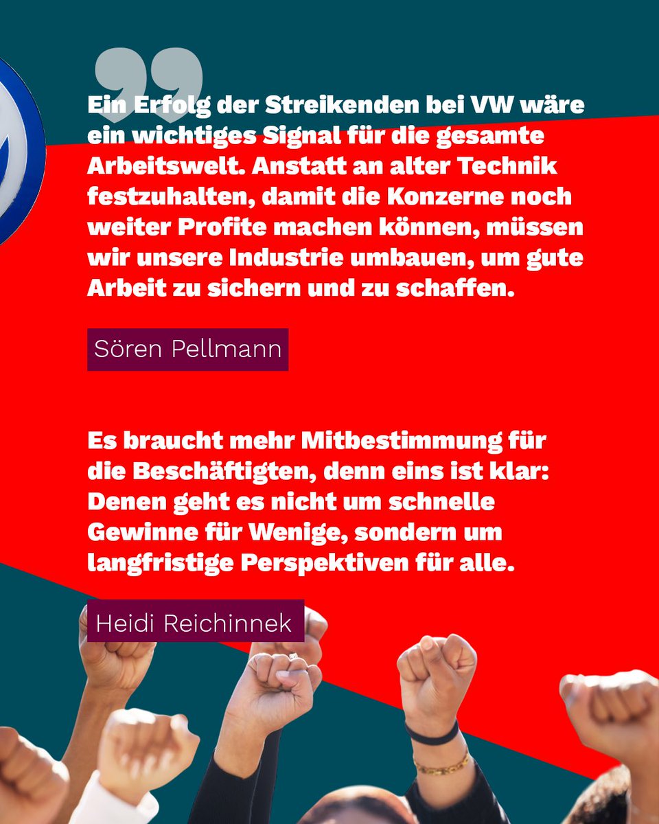 Volle #Solidarität mit den streikenden Beschäftigten bei #Volkswagen ✊🚩

Während die Manager sich jahrelang den Gewinn in die Tasche gewirtschaftet und eine Fehlentscheidung nach der Anderen getroffen haben, sollen nun hunderttausende Beschäftigte um ihre Jobs bangen.

Die