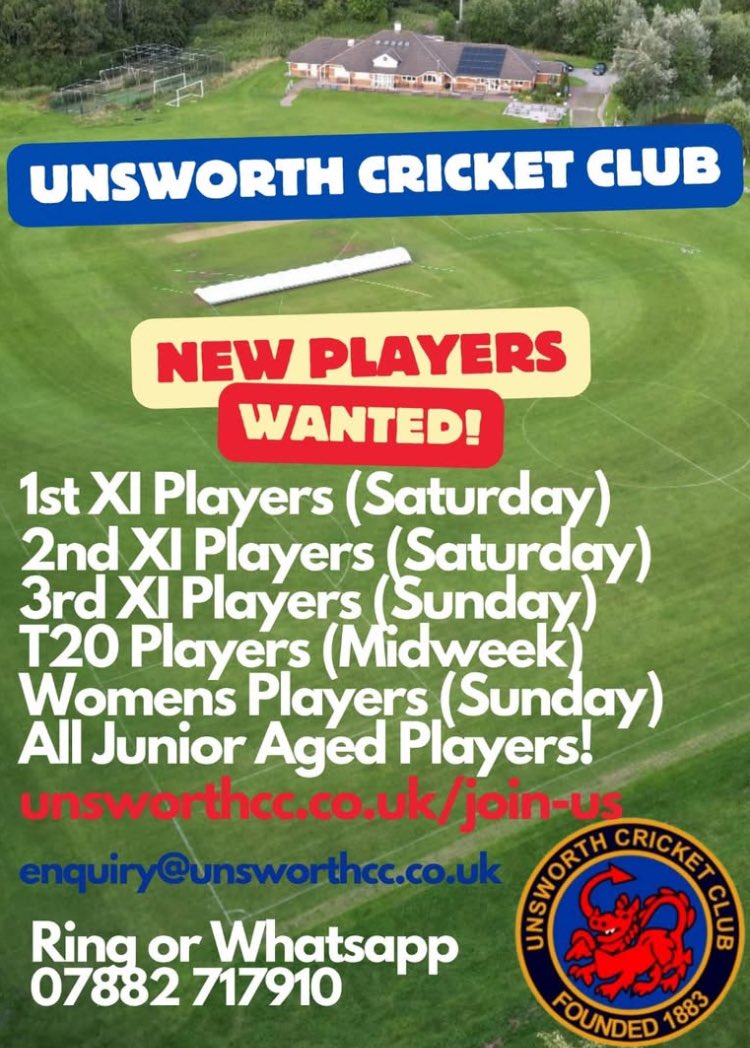 Unsworth_CC's tweet photo. We are looking for players of all abilities to join us for the 2025 as season. Get in touch. https://t.co/v4FTUJQgze
