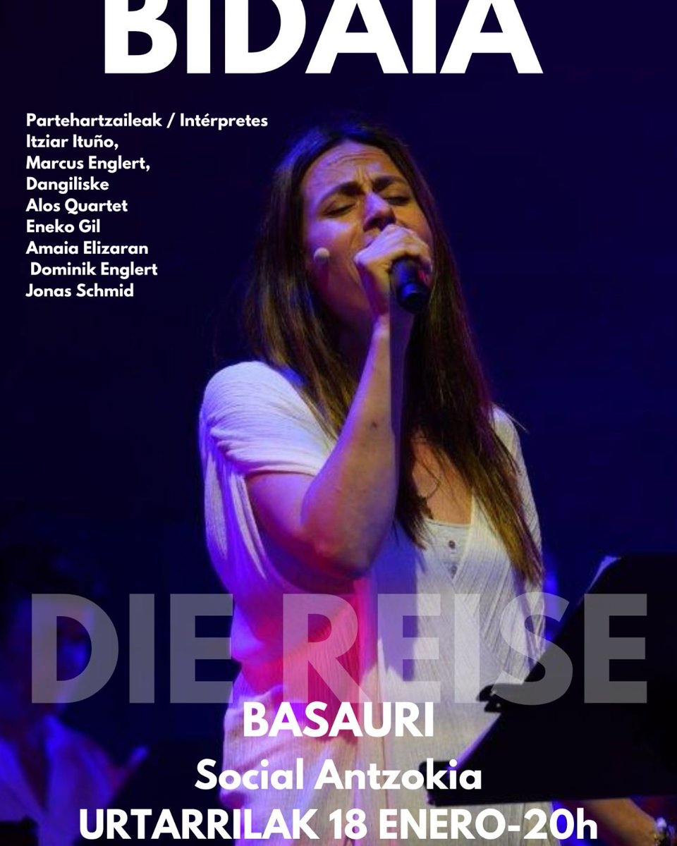 HIKATEATROA's tweet photo. BIDAIA-EL VIAJE
18 ENERO, 20h
Social Antzokia - Basauri
EL VIAJE, una oratoria secular que pone en escena a 12 artistas multidisciplinares de Alemania y País Vasco.
¡Compra tú entrada cuánto antes!
#Basauri #SocialAntzokia #ElViaje #DieReise #Bidaia https://t.co/Rlh1pWptbz