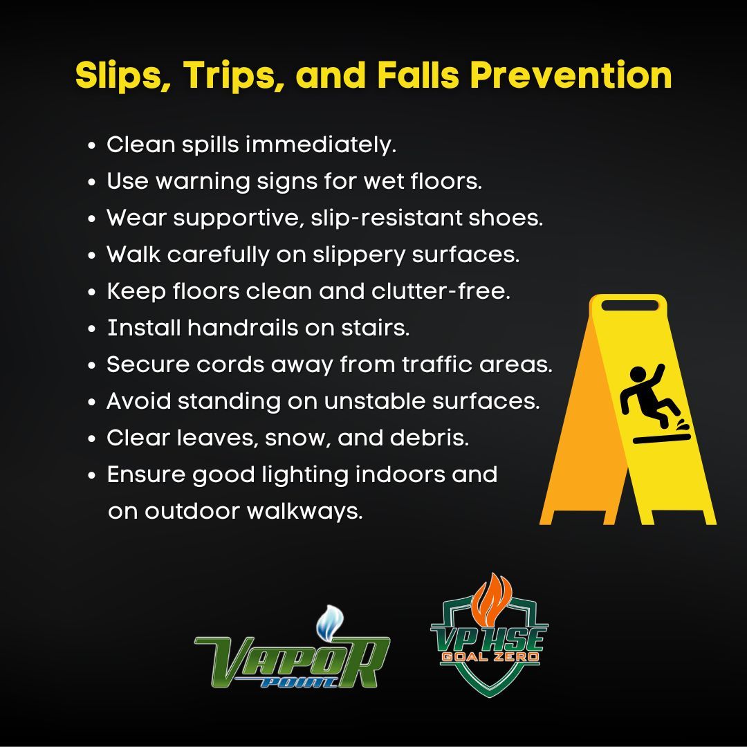 vapor_point's tweet photo. December is Slips, Trips, and Falls Prevention Month! Check out these important safety tips. #SafetyFirst #PreventFalls #Safety #HSE https://t.co/Cgb4Yd3HlU
