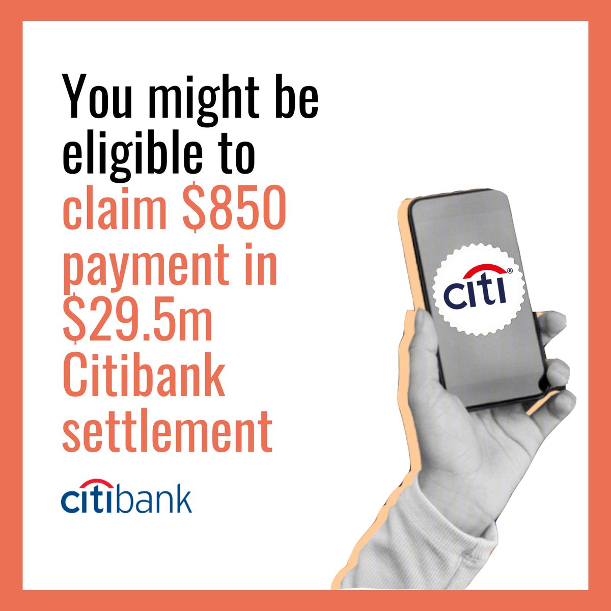 Citibank is paying up to $850 (or $2,500 w/ proof) in a $29.5M robocall lawsuit settlement!

Deadline: Dec. 20, 2024
You are eligible if you:
- Received robocalls (2014–2024) about overdue credit cards, but you are not a customer.

File here: kccconnect.com/headtcpasettle…