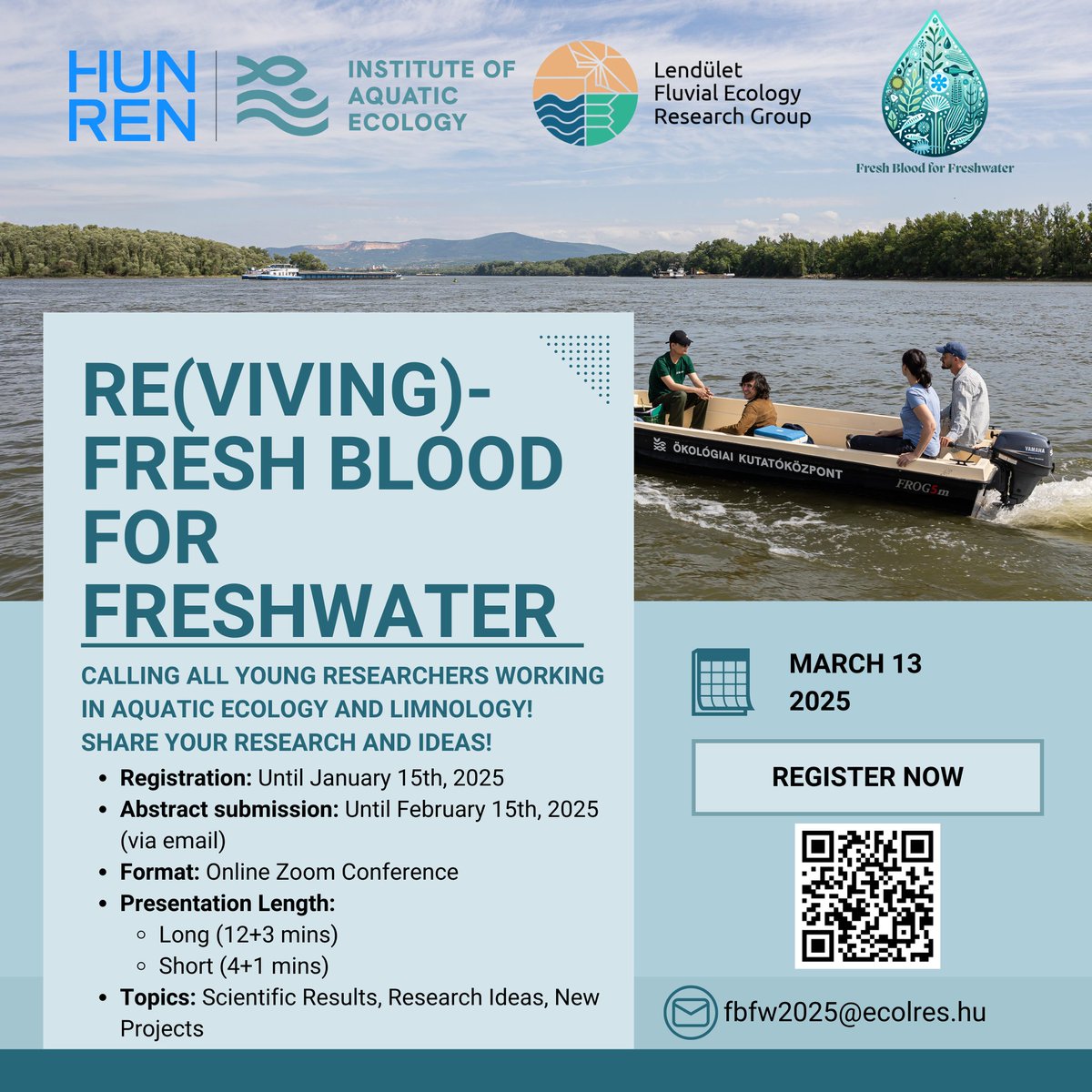 🚨Attention all young researchers working in aquatic ecology and limnology! We are excited to announce the revival of the "Fresh Blood for Freshwater" conference series on March 13, 2025 as an online event!
Join us to share your scientific discoveries! 👇
docs.google.com/forms/d/e/1FAI…
