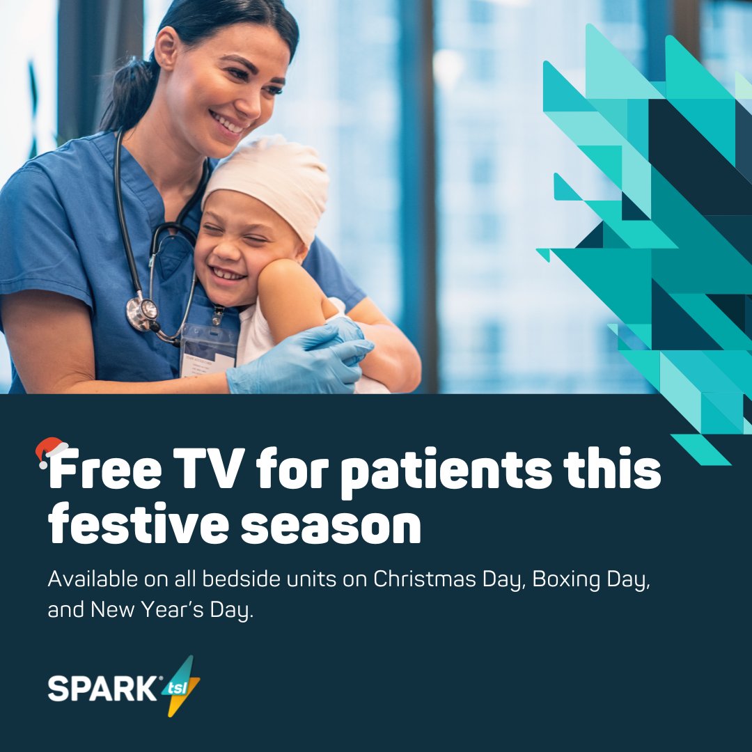 SPARK TSL is committed to enhancing the patient experience this festive season.

On Christmas Day, Boxing Day &amp; New Year’s Day, patients will have free access to Freeview TV on all bedside units. Be sure to tell your loved ones 📺🎄 

#HospitalTV #PatientEntertainment #Hospedia