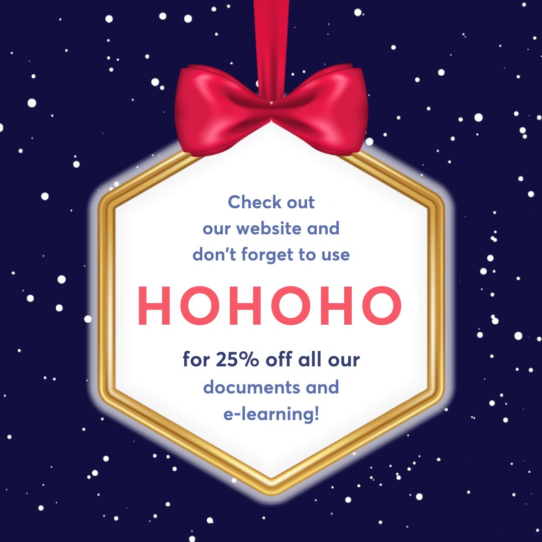 🎄 'Tis the season for savings. 🎄

Get 25% off all our documents and e-learning courses this festive season. 

Documents: eu1.hubs.ly/H0dZ-4t0
E-learning courses: eu1.hubs.ly/H0dZYpY0