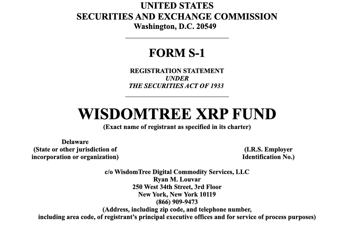 RR2Capital's tweet photo. 💥JUST IN: Wisdom Tree has filed for a spot #XRPETF 👀 https://t.co/BCkU7X0bal