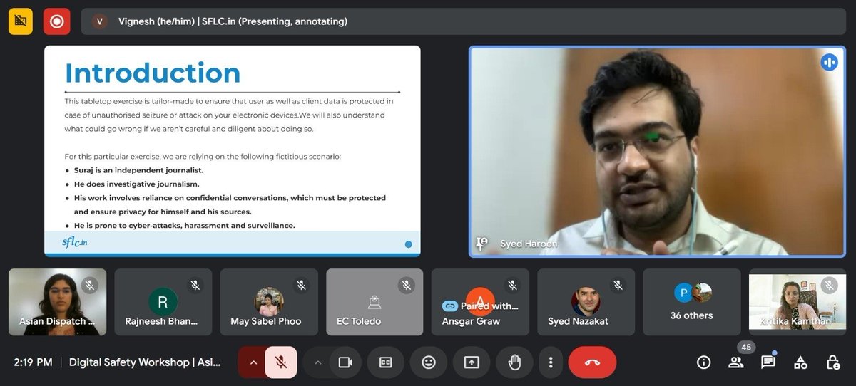 SFLCin's tweet image. #DigitalSecurityTraining

@SFLCin undertook a Digital Security Training (DST) for @AsianDispatch_ on November 28th, 2024.

Syed Mohammad Haroon, Volunteer Counsel, Vignesh, Technologist, and Pranay, Fellow at SFLC.in, led the training session. DST was attended by…