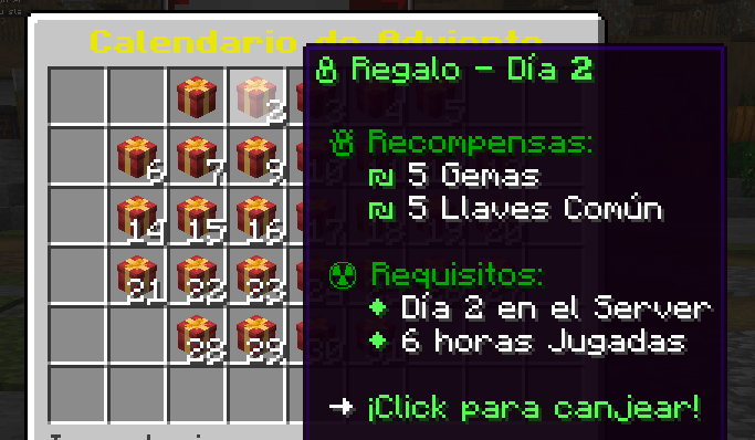 SrBigosYT's tweet image. Calendario Adviento en Minecraft

Muchos servidores de Minecraft para Java y Bedrock les gusta sacar un calendario en el mes de Navidad como este.

Yo he tardado menos de 1 hora en hacer un sistema propio utilizando la API basada en DeluxeMenus

Si eres owner o configurador de un…
