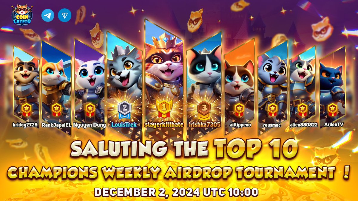 🎉 Weekly Tournament Ended 10: Saluting Our Champions! 🎉

Hey CoinCrypto Warriors

🥸 The intense battles of our Weekly Airdrop Tournament have come to an end, and it's time to celebrate our top warriors! A huge shoutout to the champions who climbed the leaderboards and claimed