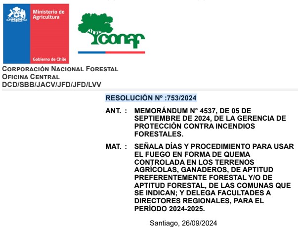 StoDomingoECO12's tweet photo. @conaf_minagri a través de la RESOLUCIÓN N° 753/2024 del 26 de septiembre del presente año, deja prohibido las quemas agrícolas en la Provincia de San Antonio desde el 1° de octubre del 2024 hasta abril de 2025.
@santodomingocl
@CenaprocCL
@Senapred https://t.co/bJJnDH0Umo