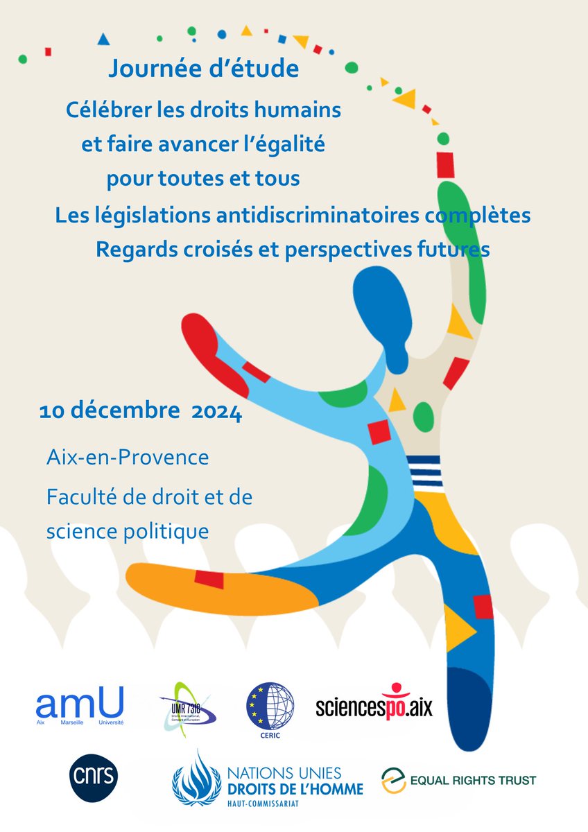 CERIC (@ceric_umr_dice) on Twitter photo SAVE THE DATE ! Rejoignez-nous pour une journée d'études consacrée aux législations antidiscriminatoires complètes, en partenariat avec <a href="/UNHumanRights/">UN Human Rights</a> et <a href="/EqualRights/">Equal Rights Trust</a>
📆 10 décembre 2024
🏛️ Faculté de droit, Aix-en-Provence SAVE THE DATE ! Rejoignez-nous pour une journée d'études consacrée aux législations antidiscriminatoires complètes, en partenariat avec <a href="/UNHumanRights/">UN Human Rights</a> et <a href="/EqualRights/">Equal Rights Trust</a>
📆 10 décembre 2024
🏛️ Faculté de droit, Aix-en-Provence