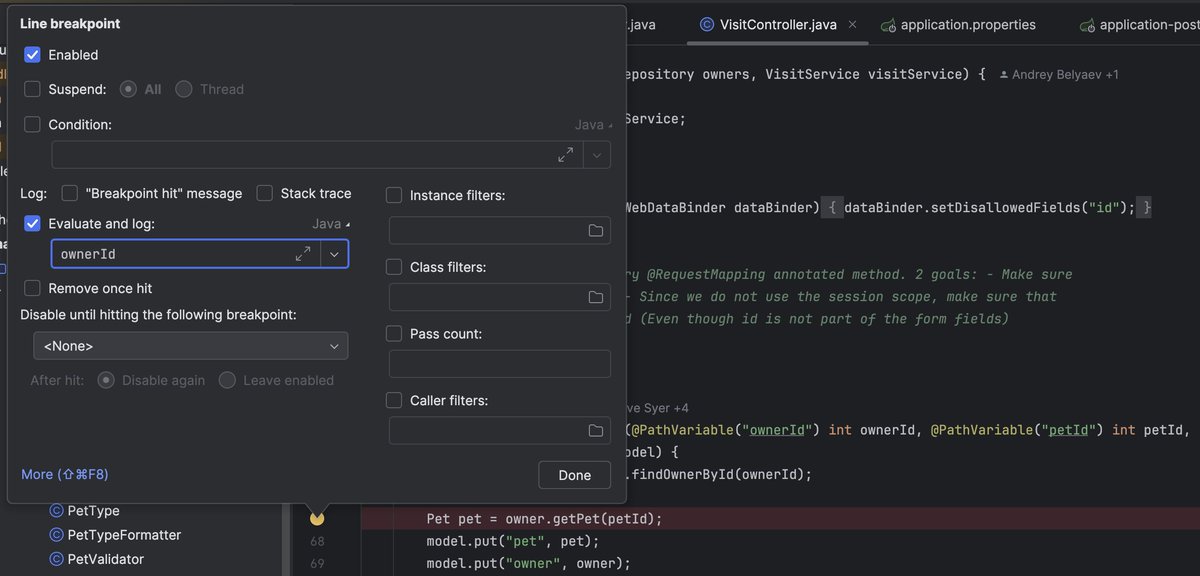 belyaev_andrey's tweet photo. A small hint for @intellijidea users: if you prefer logging over debugging and want to avoid having printf() statements in your production code, consider using non-suspending breakpoints. https://t.co/fn3zwp5DA7