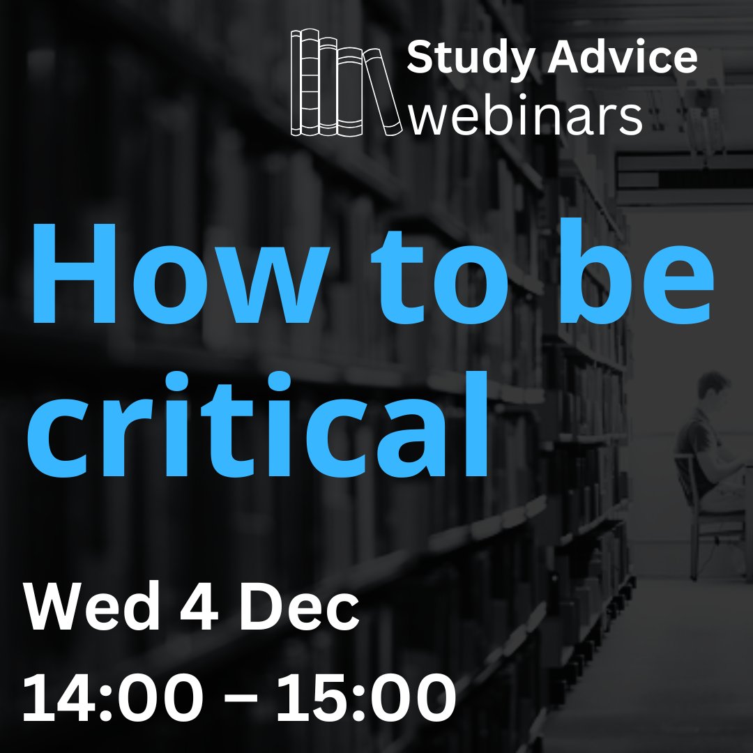 UoR Study Advice (@unirdg_study) on Twitter photo Critical thinking is an important element of university study. In this webinar, we will explore the notion of critical thinking and identify key attitudes and strategies. Book here: libguides.reading.ac.uk/webinars/autum… #criticalthinking #studentlife @uorstudentlife, @uorlibrary Critical thinking is an important element of university study. In this webinar, we will explore the notion of critical thinking and identify key attitudes and strategies. Book here: libguides.reading.ac.uk/webinars/autum… #criticalthinking #studentlife @uorstudentlife, @uorlibrary