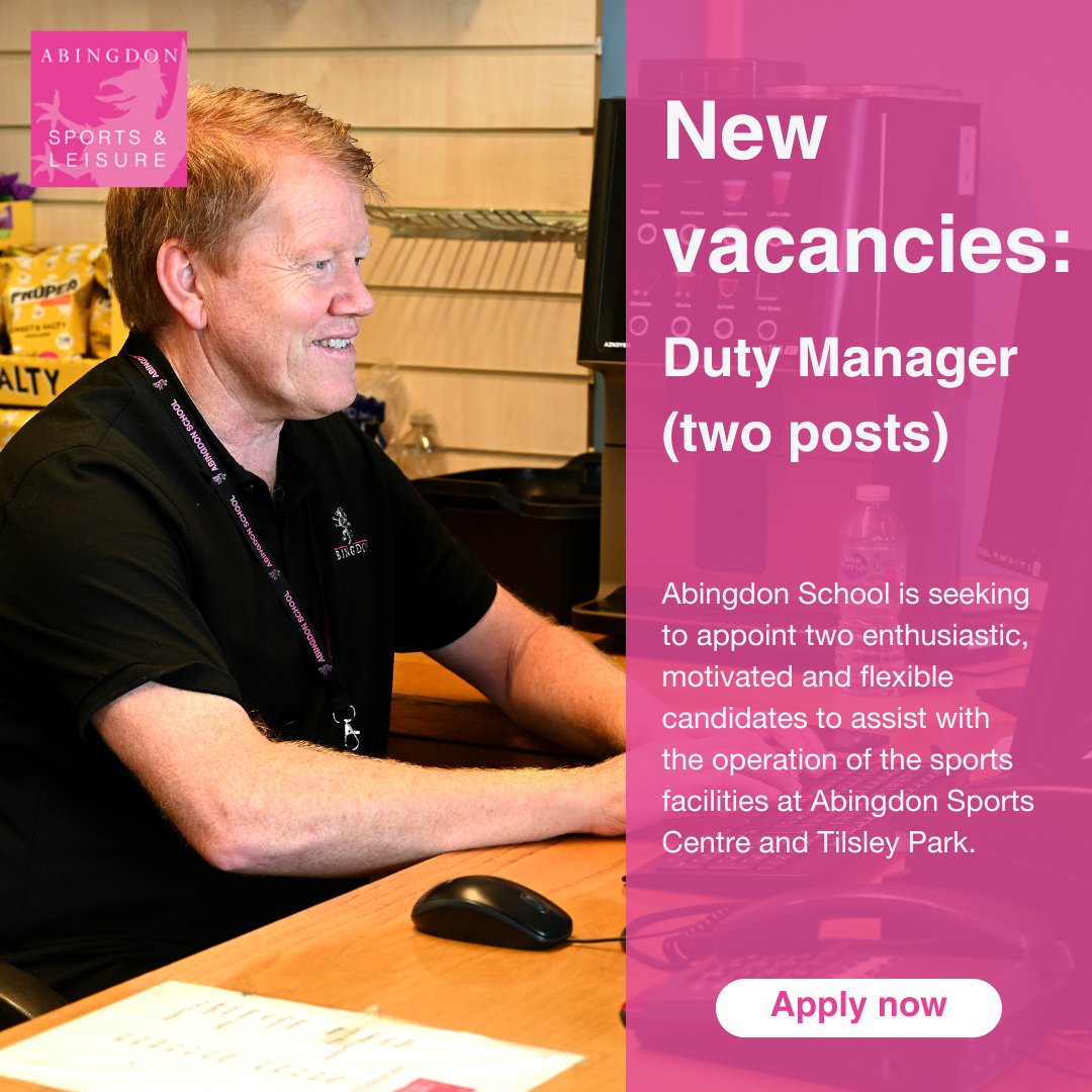 We are seeking to appoint two enthusiastic, motivated and flexible candidates to assist with the operation of the sports facilities at Abingdon Sports Centre and Tilsley Park.

Click here for more information and to apply: ow.ly/iCjs50UiRPF