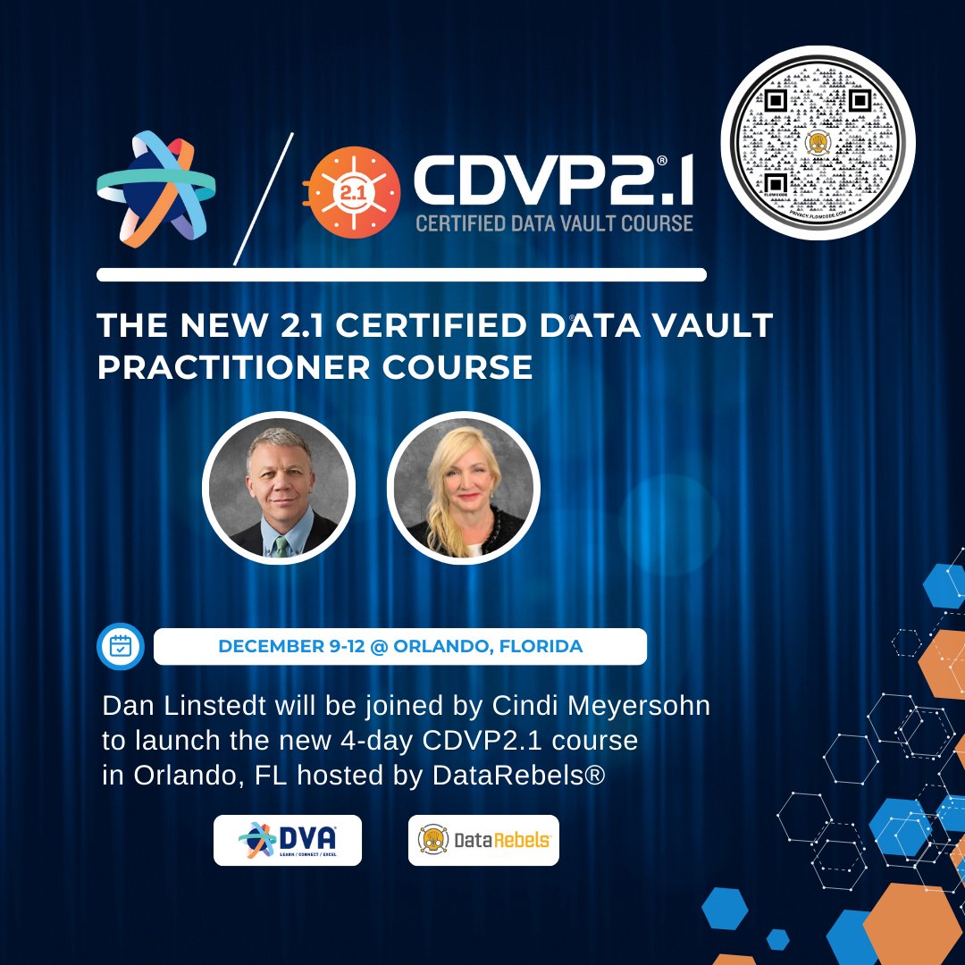 DV2Alliance's tweet image. One final chance to be a part of the evolution of the #DataVaultSolution in 2024!
 CDVP2.1 TRAINING AND CERTIFICATION BY DAN LINSTEDT
🗓️SCHEDULE:December 9-12
📍LOCATION: Orlando, Florida
🔗REGISTER: zurl.co/sDdq