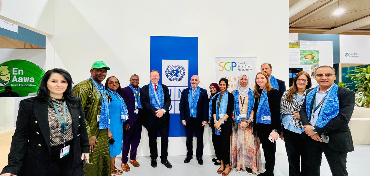 GEF_SGP's tweet photo. And #COP16Riyadh has officially started! Today UNDP’s @ASteiner &amp; @marcosathias paid a visit to SGP’s Green Zone booth, where we will hold events every day with team members from around the world to showcase the power of #LocalAction #ForPeopleForPlanet https://t.co/ovYznaXhgq