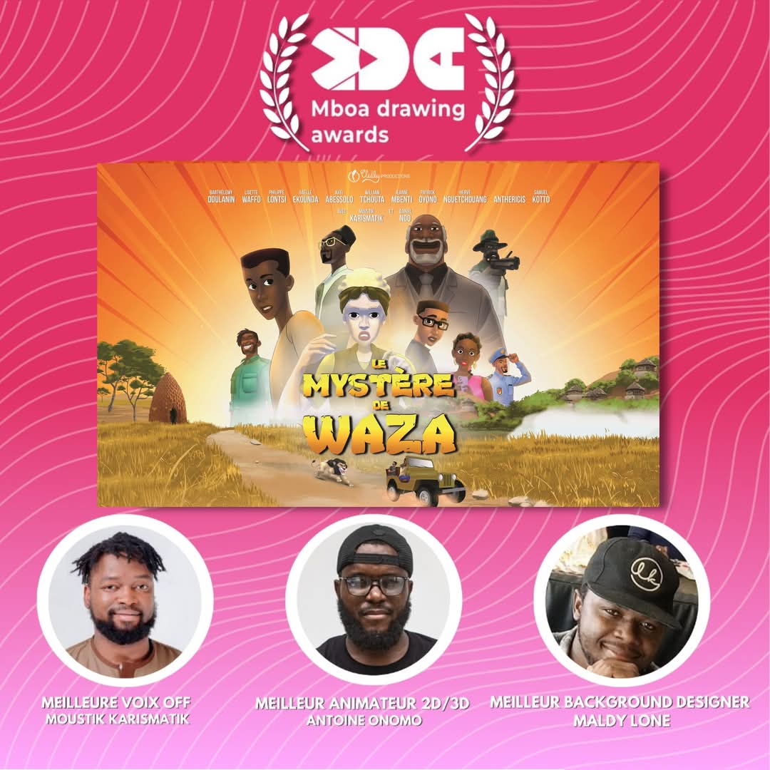 🎉MBOA DRAWING AWARDS 2024🎉
Bravo à nos lauréats
🏆Meilleure Voix Off: Moustik Karismatik
🏆Meilleur Animateur 2D/3D: Antoine Onomo
🏆Meilleur Background Designer: Maldy Lone
Ces 3 prix portent à 10 le nombre de récompenses reçue par "Le mystère de Waza"