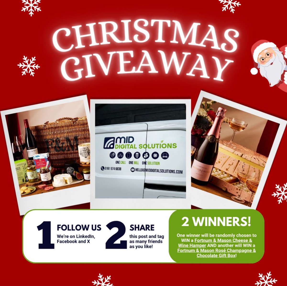 MIDDigitalUK's tweet image. 🎉 We&apos;re giving away TWO amazing Fortnum &amp;amp; Mason prizes:  

🎁 Wine &amp;amp; Cheese Hamper  
🎁 Champagne &amp;amp; Chocolates Box  

To enter:  

✔️ Follow us 
✔️ Share this post  
✔️ Tag a friend (or more!)  

🌟 Bonus: Enter on Facebook &amp;amp; LinkedIn for extra chances to win!  

Ts &amp;amp; Cs below.