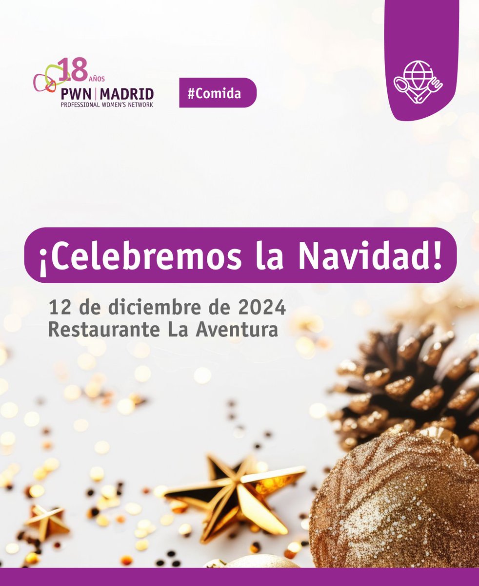 Comida de Navidad!!

Jueves 12 de diciembre
⏱ De las 14:00 a las 16:00 horas.

📌 Lugar: Restaurante La Aventura,
Calle Ibiza, 52

💶 Precio único: 30€ (para soci@s y no soci@s)

Regístrate: pwnmadrid.org/events/pwn-mad…