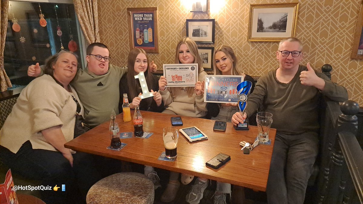 HotSpotQuiz's tweet image. Last Nights First Place Winners on our @SpeedQuizzing Powered @HotSpotQuiz at @JollyHattersM34 in Haughton Green in Denton, Manchester were the &quot;No Eye Dears&quot;
Join us &amp;amp; our group each Sunday - facebook.com/groups/JollyHa…