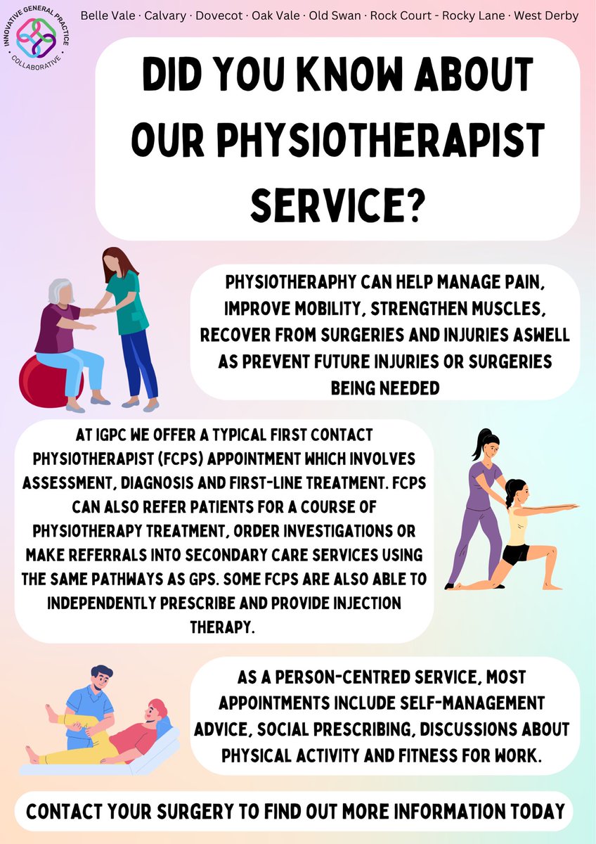 If you think you could benefit from our physiotherapist appointments or want to find out more, contact your surgery today! #igpc