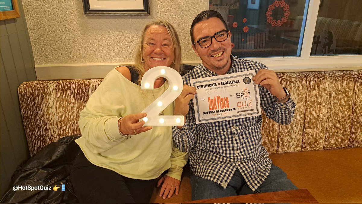 HotSpotQuiz's tweet image. Last Nights Second Place Winners on our @SpeedQuizzing Powered @HotSpotQuiz at @JollyHattersM34 in Haughton Green in Denton, Manchester were &quot;The G Spot&quot;
Join us &amp;amp; our group each Sunday - facebook.com/groups/JollyHa…