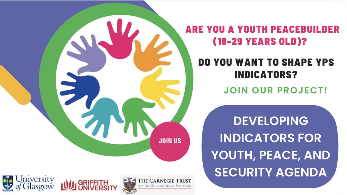 Yulia Nesterova, Ph.D.🕊 (@yuliasnesterova) on Twitter photo Are you a youth peacebuilder actively involved in #YPS in your country? Are you inspired to shape YPS indicators? Join our project to get your voice heard! For more details, read this post linkedin.com/feed/update/ur…
#youth4peace
<a href="/hmberents/">Helen Berents</a> <a href="/DziedzomMeg/">Timothy A-M</a> Are you a youth peacebuilder actively involved in #YPS in your country? Are you inspired to shape YPS indicators? Join our project to get your voice heard! For more details, read this post linkedin.com/feed/update/ur…
#youth4peace
<a href="/hmberents/">Helen Berents</a> <a href="/DziedzomMeg/">Timothy A-M</a>