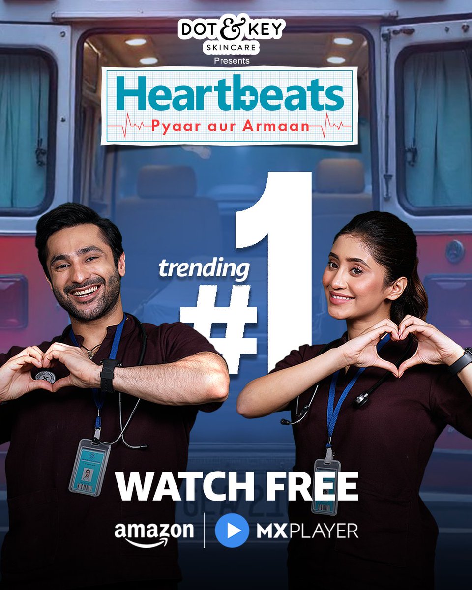 viewers ki heartbeats badha kar aa gaye hai hum trending no.1 par! 🤭  

#DotandKeySkincare presents #Heartbeats streaming now for FREE on Amazon MX Player! 🩺🫶  

<a href="/rusk_media/">Rusk Media</a> <a href="/playdmfofficial/">PlayDMF</a>  

#Heartbeats #HeartbeatsOnAmazonMXPlayer #AmazonMXPlayer #StreamingNow