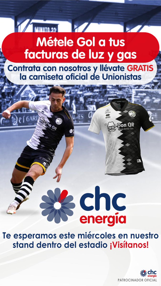 📌 PATROCINADOR | ¡Ahorra en tus facturas de luz y gas con <a href="/ChcEnergia/">CHCEnergía</a> y llévate la camiseta oficial de Unionistas de Salamanca!

Infórmate llamando al 674 26 42 58, en el stand de CHC Energía en E. Leclerc o el miércoles en el Reina en el partido de Copa ante el <a href="/RayoVallecano/">Rayo Vallecano</a>.