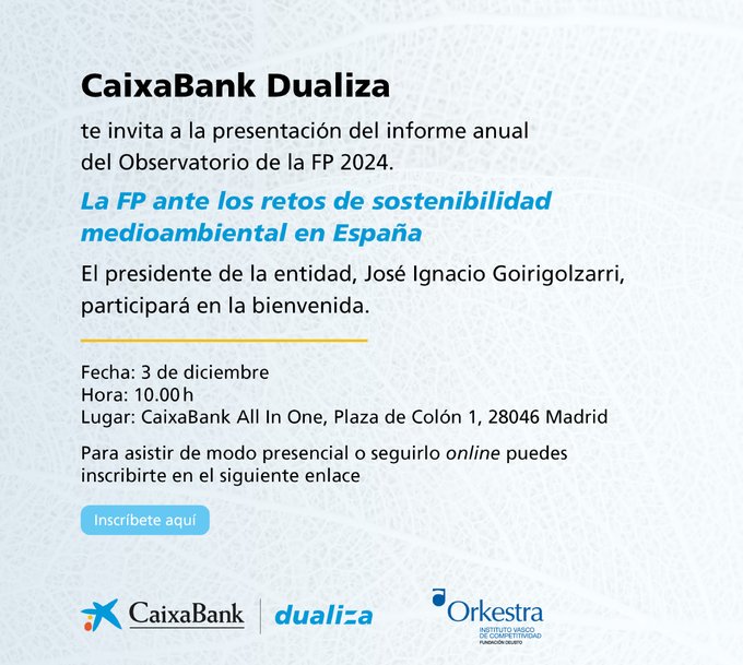 mcberciano's tweet photo. Mañana estaré en la Presentación del Observatorio FP 2024 de @CABK_Dualiza 

Si vas y quieres tomarte un café o té, me encantaría saludarte en persona.

Si quieres ir, quizá haya plazas todavía.

Te dejo el enlace abajo.

Si ya tienes plaza, déjame un comentario para lo del café. https://t.co/VMGGtd8ONC