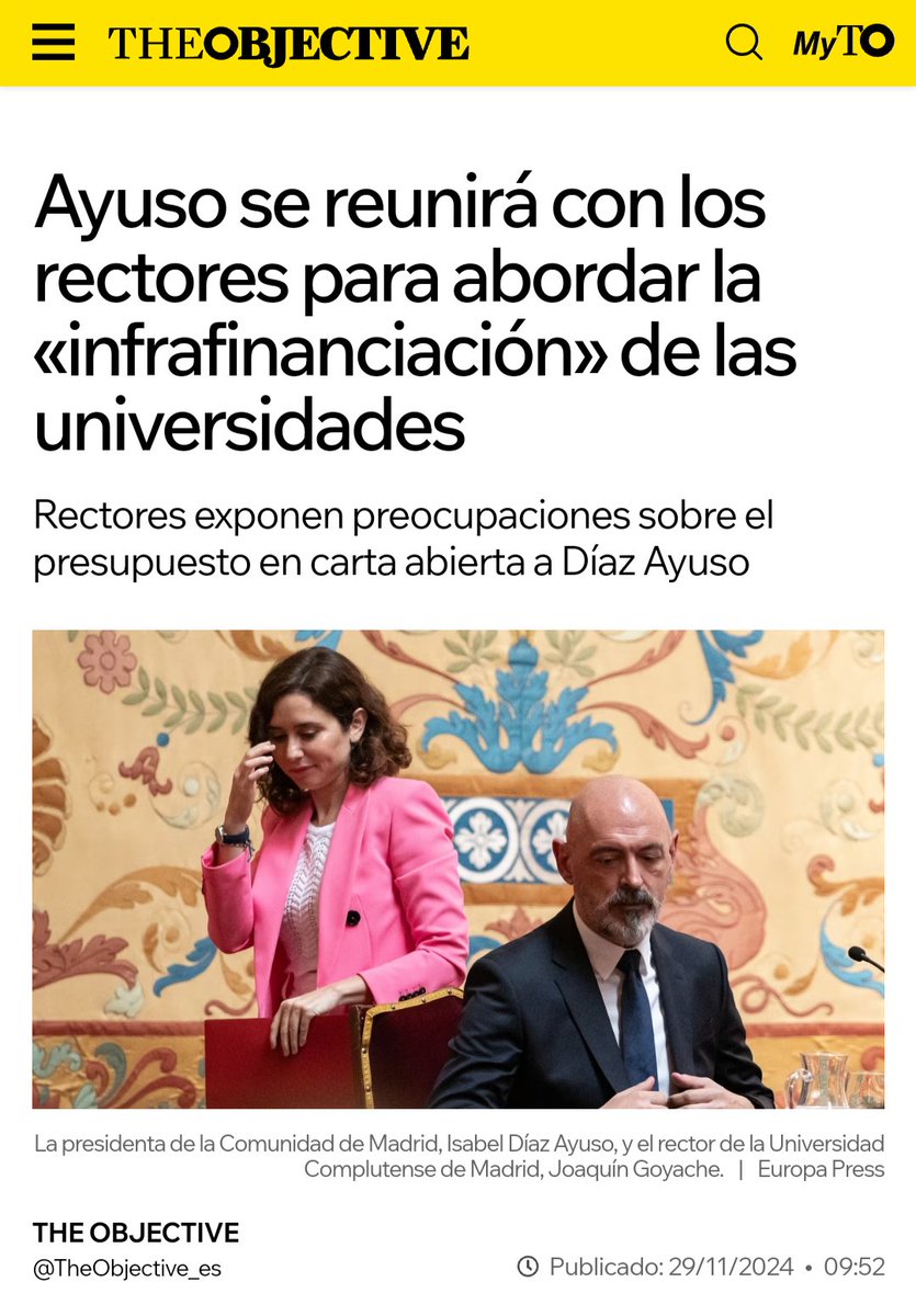 🧵 Mañana, <a href="/IdiazAyuso/">Isabel Díaz Ayuso</a> <a href="/ppmadrid/">PP Comunidad de Madrid</a> <a href="/SerranoAlfonso/">Alfonso Serrano</a> tendrán que dar explicaciones a los rectores de las seis universidades públicas sobre la grave situación de asfixia económica que les impone su gobierno y que pone en peligro a la propia existencia de la institución: 1/7