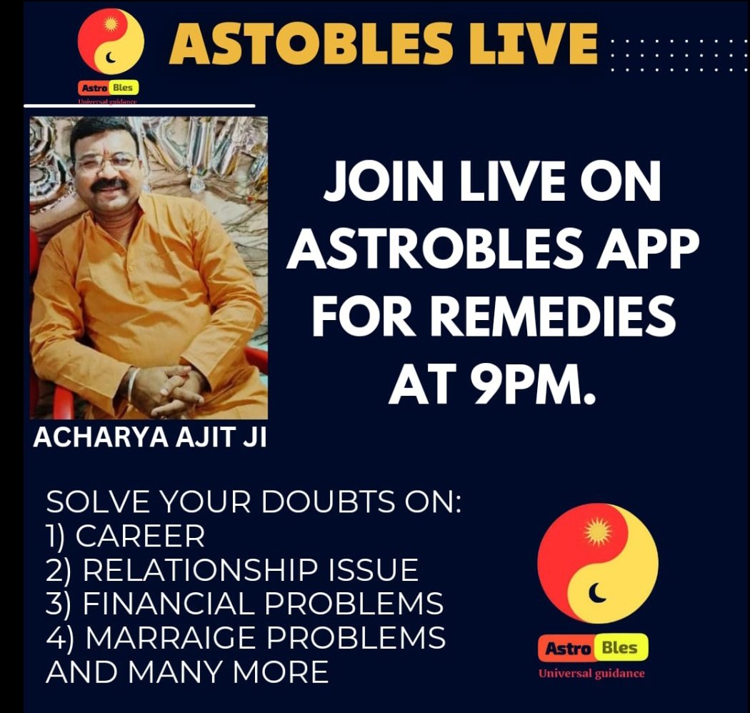 Ajitdada1234's tweet photo. Join me Live at Astro Bles (play store App) for astrology remedies and solutions... https://t.co/3TTpxlZt0N