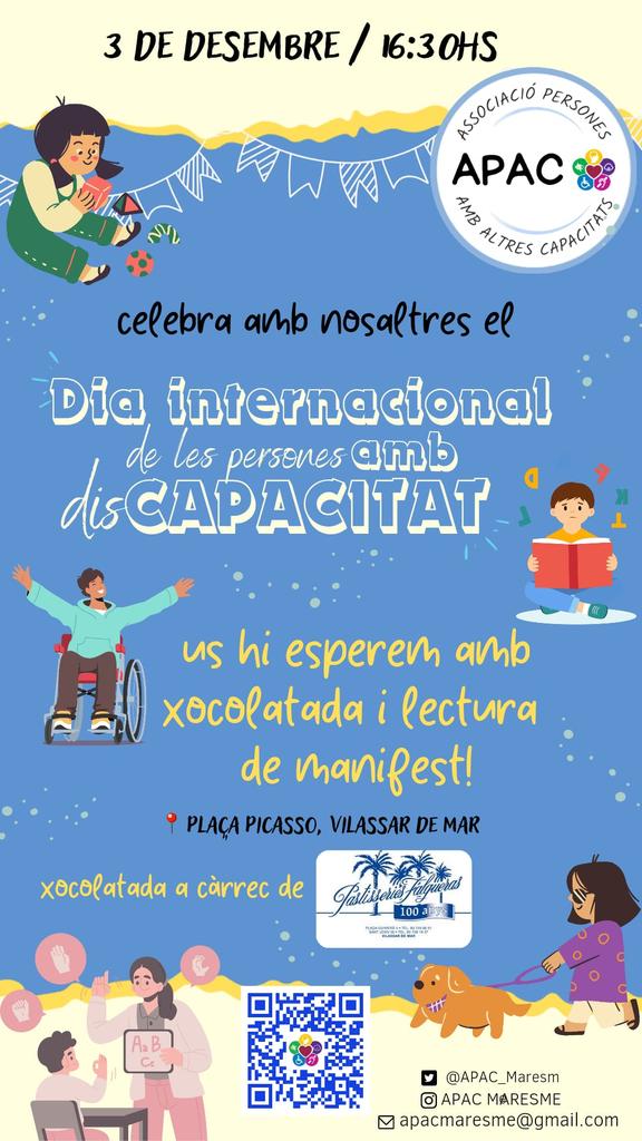 Els amics de lApac ens convoquen el dimarts 3 a la plaça Picasso #vilassardemar #diadiscapacitat