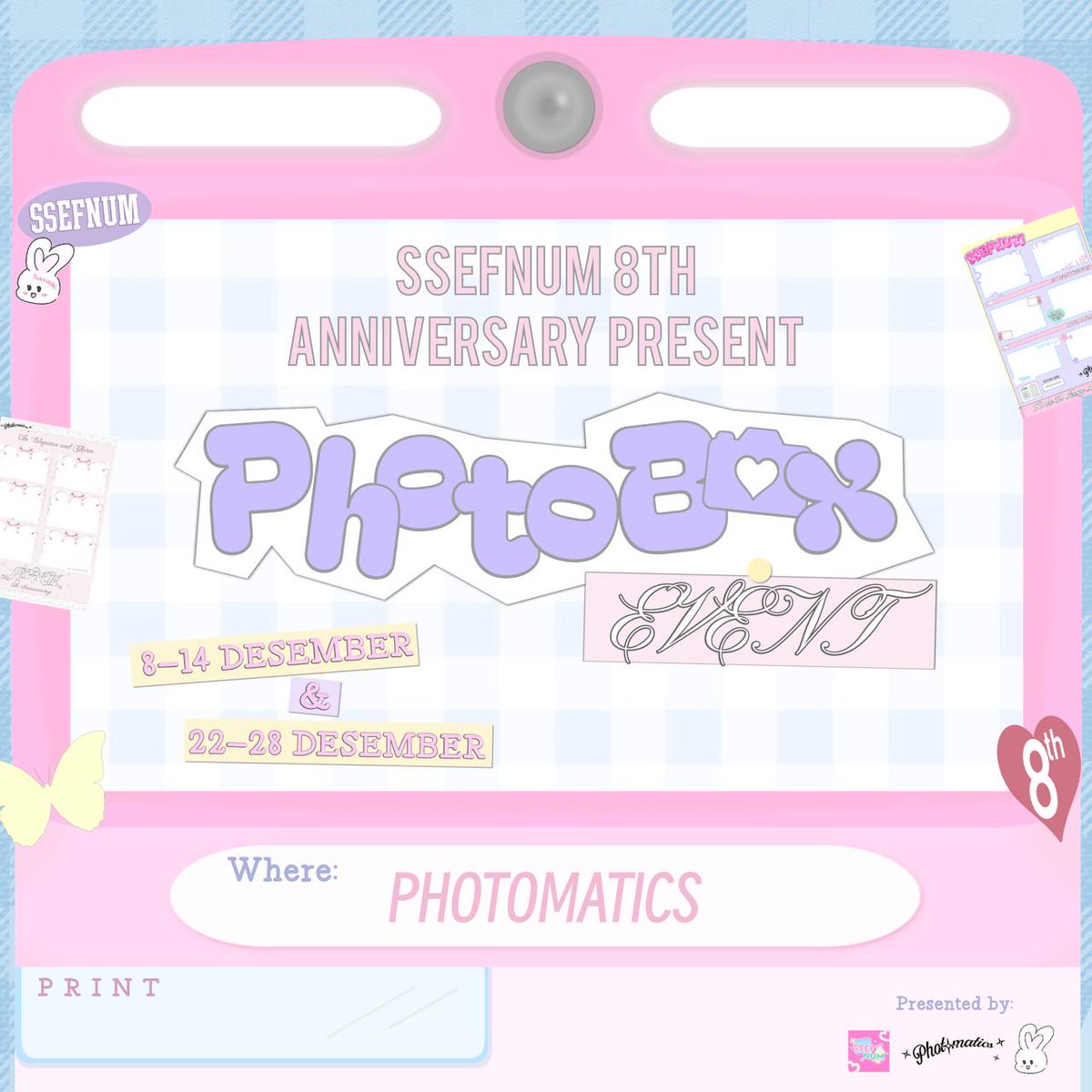 munvess's tweet image. SPECIAL EVENT FOR DECEMBER ✰

Any interactions are highly appreciated! 

For celebrating the 8th anniversary of munfess, we decided to hold a photobox event at photamatics. The event will available start from 8-14 &amp;amp; 22-28 December 2024.

Join the event and don't forget to…