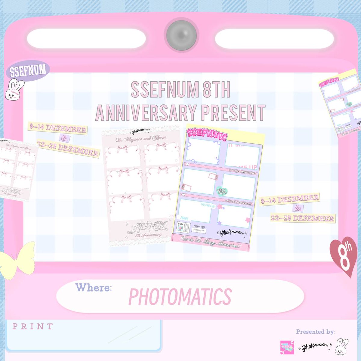 munvess's tweet image. SPECIAL EVENT FOR DECEMBER ✰

Any interactions are highly appreciated! 

For celebrating the 8th anniversary of munfess, we decided to hold a photobox event at photamatics. The event will available start from 8-14 &amp;amp; 22-28 December 2024.

Join the event and don't forget to…