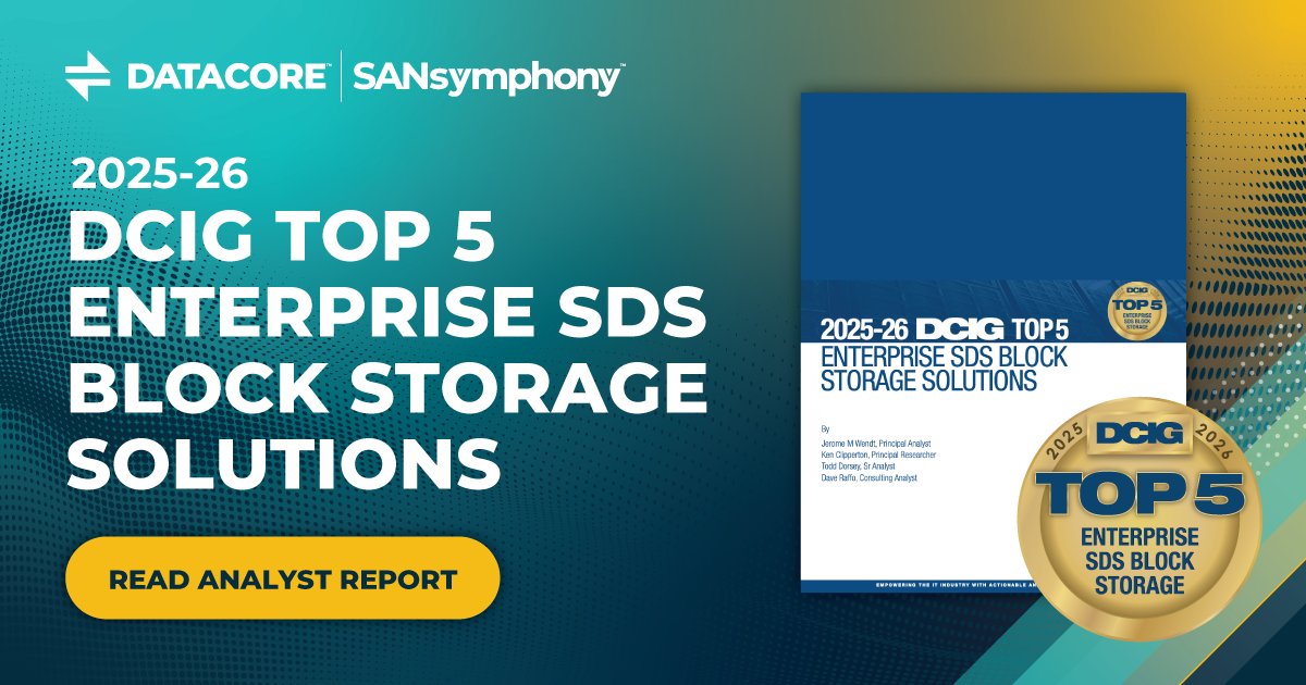 DataCore's tweet image. 🚀 Transform Your Storage Strategy with Expert Insights
In the latest #DCIG 2025-26 Report, industry experts delve into the top #SoftwareDefinedStorage (SDS) solutions revolutionizing how organizations manage and protect their data.
📥 Free Download: datacore.com/document/top-5…