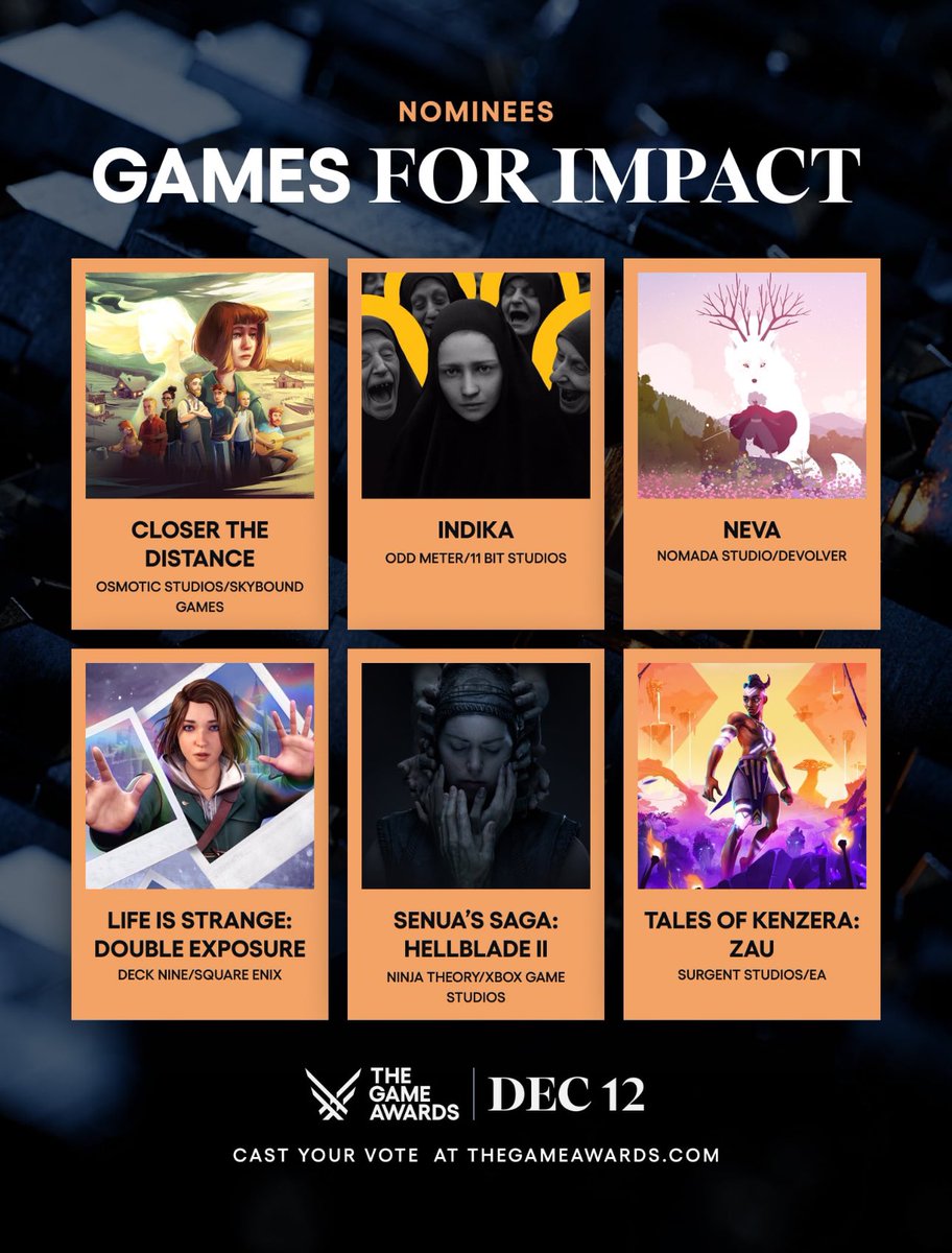We’re honored that #INDIKA is nominated in the "Games for Impact" category at this year’s #TheGameAwards!

If you haven’t cast your vote yet, there’s still time to support our wicked nun. Be blessed 🙏

👉 Vote here: thegameawards.com