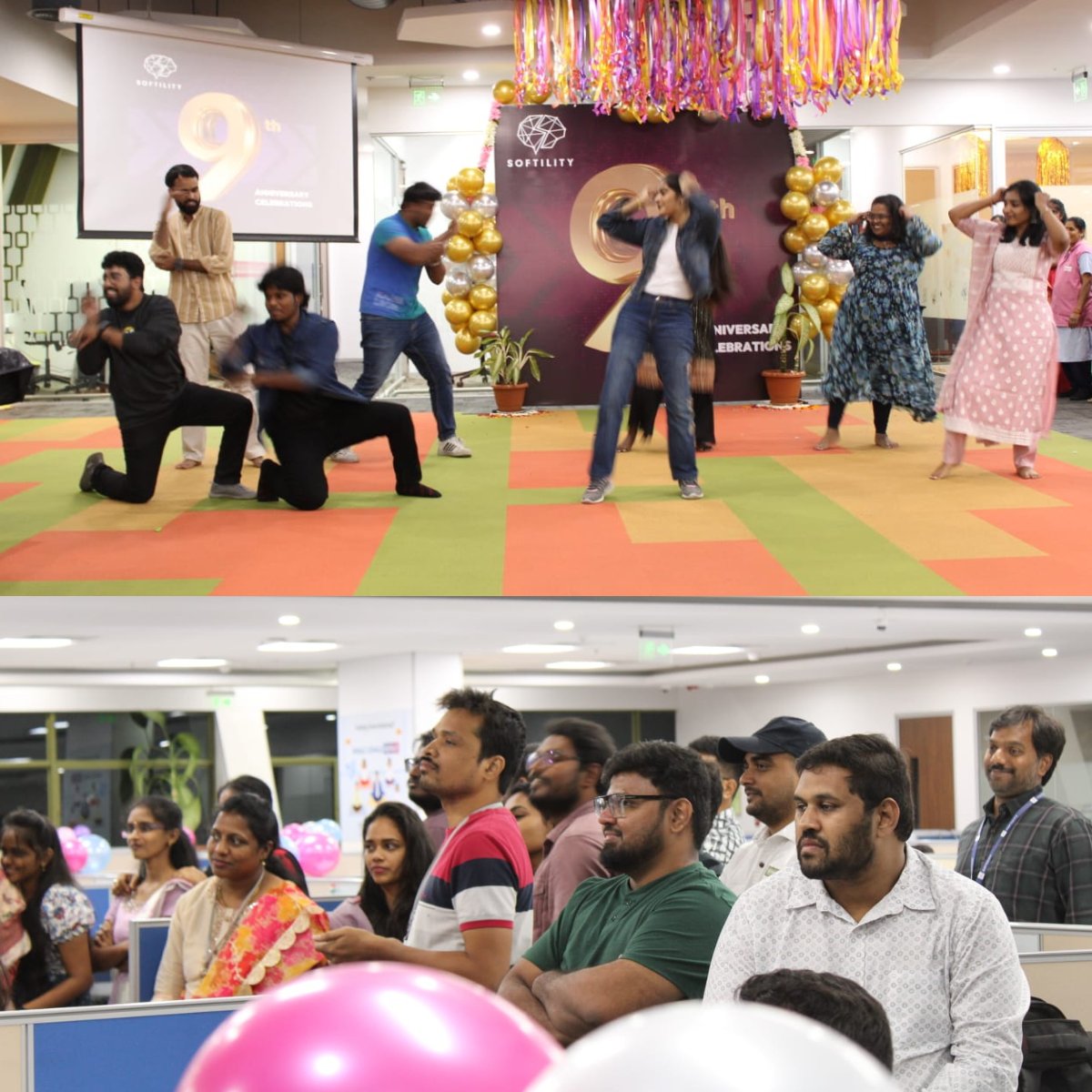 SoftilityInc's tweet photo. Celebrating 9 amazing years of #Softility From inspiring speeches by Varshith Dondapati &amp; Kishore VK Pamarti to honoring 5-year milestones, vibrant performances, sports awards, and a grand cake-cutting. Big thanks to everyone who made it special! #FoundationDay #TogetherWeRise https://t.co/JAfKQ1arpF