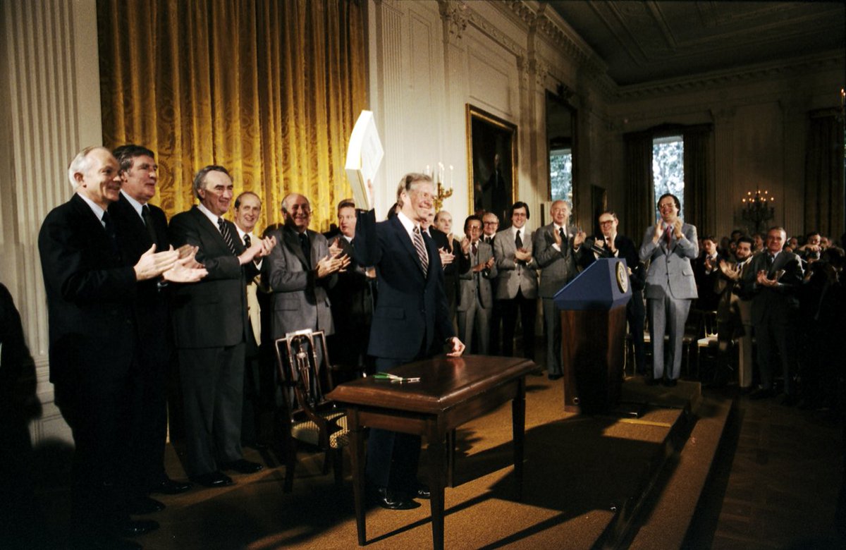 CarterLibrary's tweet image. #OTD 12/2/80 President Carter signs the Alaska Land Bill Act that established most of Alaska's national parklands. Not only is it the single largest expansion of protected lands in history, it also more than doubled the size of the National Park System. NAID 848586 #SavingNature