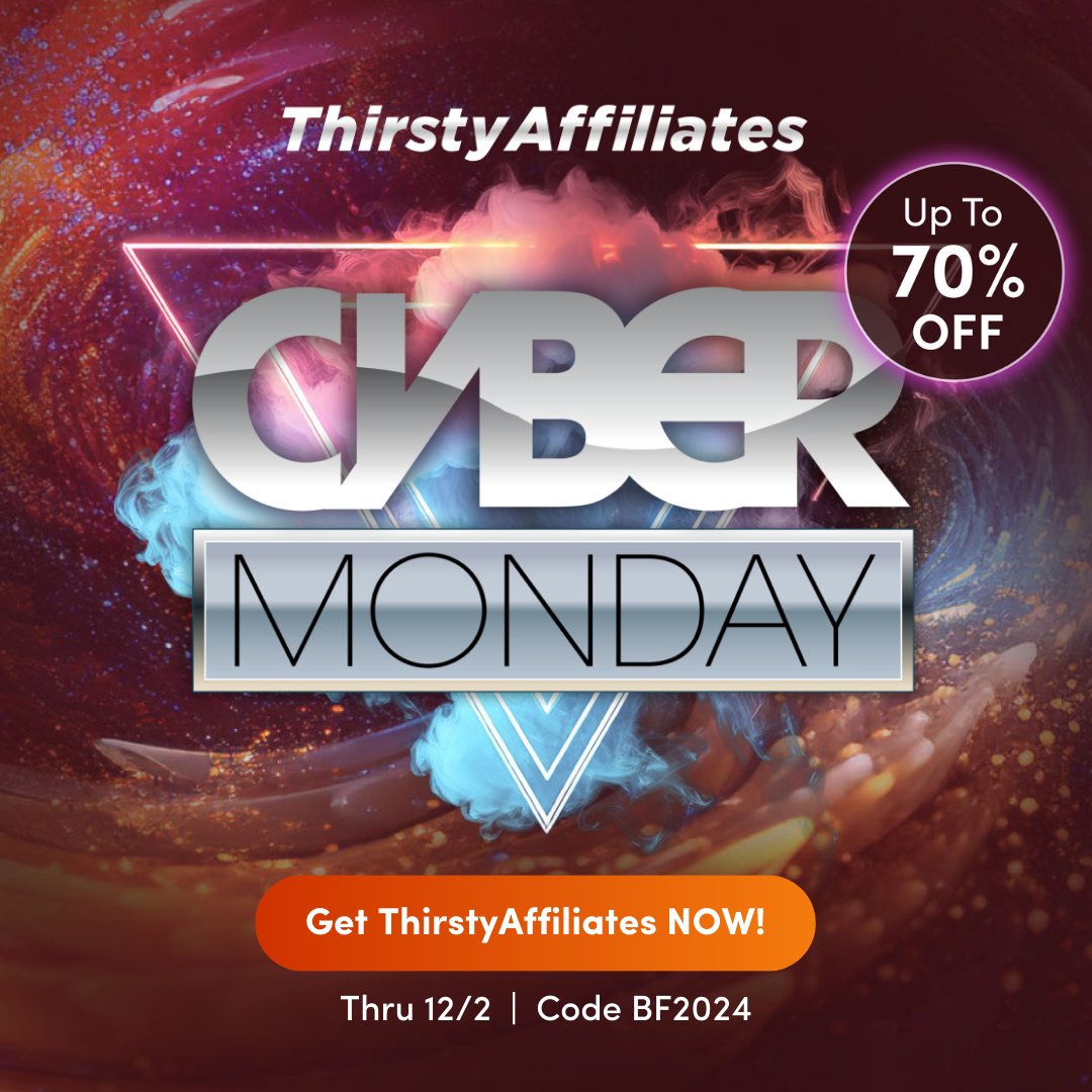 🚀 Today’s the day to invest in your affiliate hustle. Save Up to 70% on ThirstyAffiliates &amp; turn your marketing strategy into a money-making machine. 💸This deal disappears at midnight, so don’t wait!
Shop Now👉thirstyaffiliates.com/pricing/ 

#CyberMonday #AffiliateMarketing