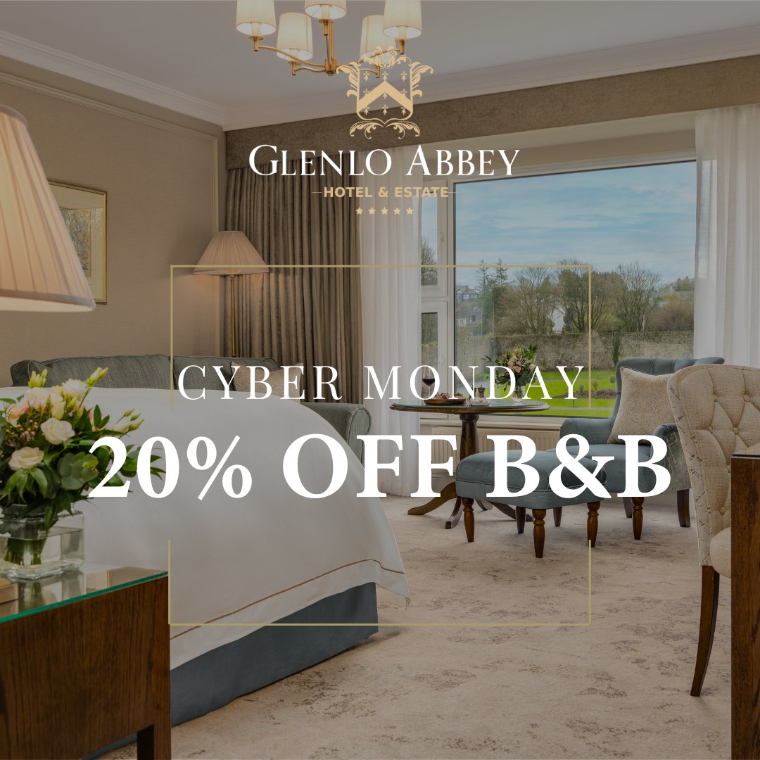 Unlock the luxury of Glenlo Abbey this Cyber Monday. ✨ 

Enjoy 20% off your stay at our 5-star Estate, where elegance meets exceptional service in a breath taking setting.

Book now: glenloabbeyhotel.ie/black-friday.h…