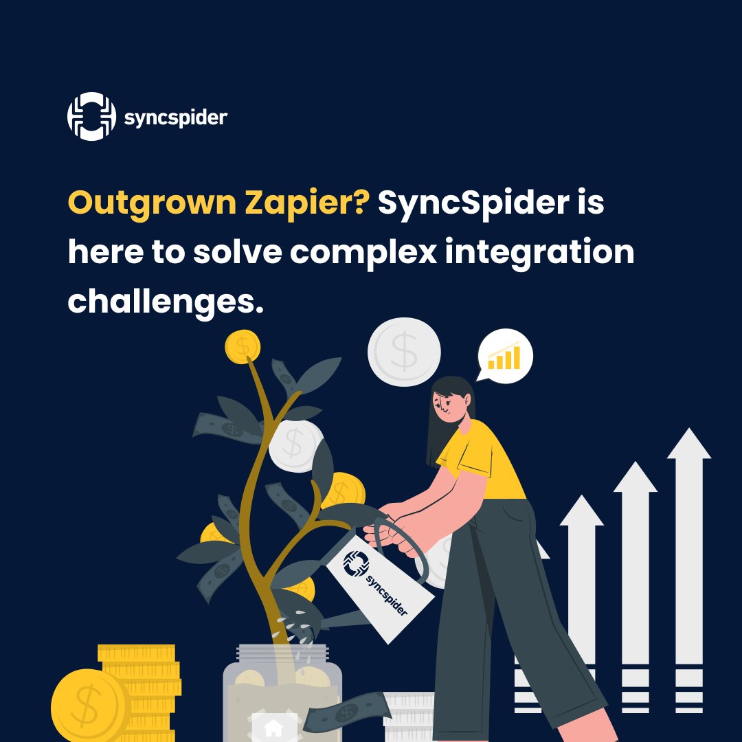 SyncSpider's tweet image. Outgrown Zapier? 
SyncSpider is here to solve complex integration challenges.
🛠️ Connect on-premises ERPs to cloud apps with custom solutions built for YOUR business.

Let&apos;s make things work. 
👉 vist.ly/3mnvaf6

#CustomIntegrations #ERPConnectivity #SyncSpider