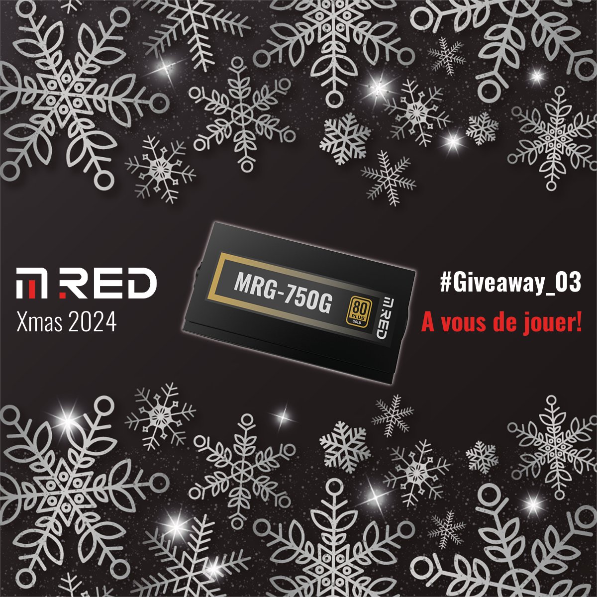✨ Vivez la magie de Noël avec le Calendrier de l’Avent MRed ! 🎅

#CONCOURS #Giveaway #XmasMRed ❄️
🎁 Case n°3 : Alim MRG-750G
🖤 750W
🖤 80PLUS Bronze
🖤 100% Modulaire

🎄 RT, Like &amp; Follow <a href="/MRed_Official/">MRed</a> 
🔔 TAS le 5/12
Bonne chance à toutes et à tous 🍀 

#upyourgame 👊
