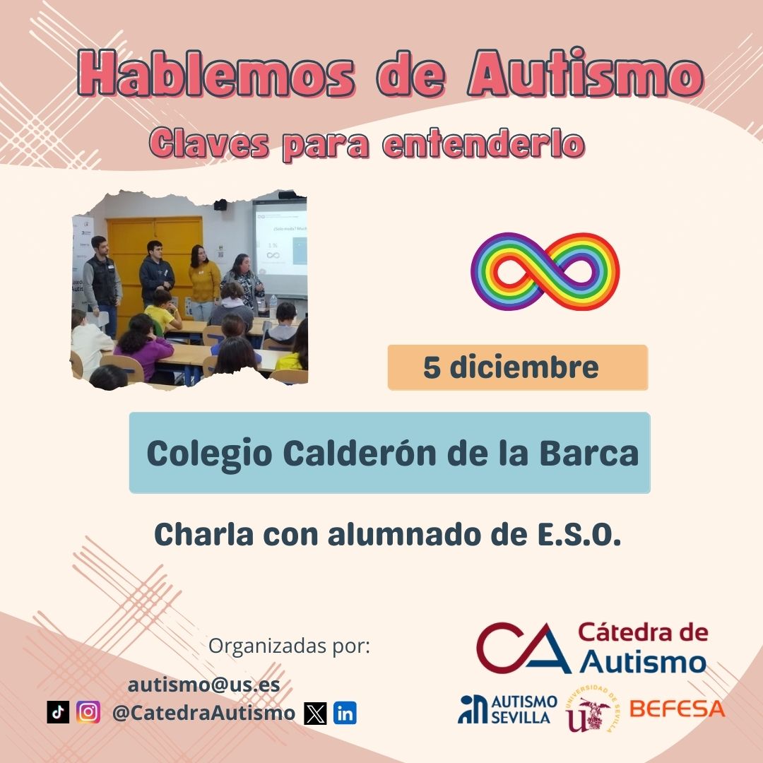 Continuamos promoviendo espacios de diálogo e inclusión con nuestra actividad 
🌟Hablemos de Autismo🌟

📅 5 de diciembre
🏫 Colegio Calderón de la Barca
👥 Estudiantes de ESO

Conoce el #autismo, escucha vivencias y apoya para fomentar la #inclusion