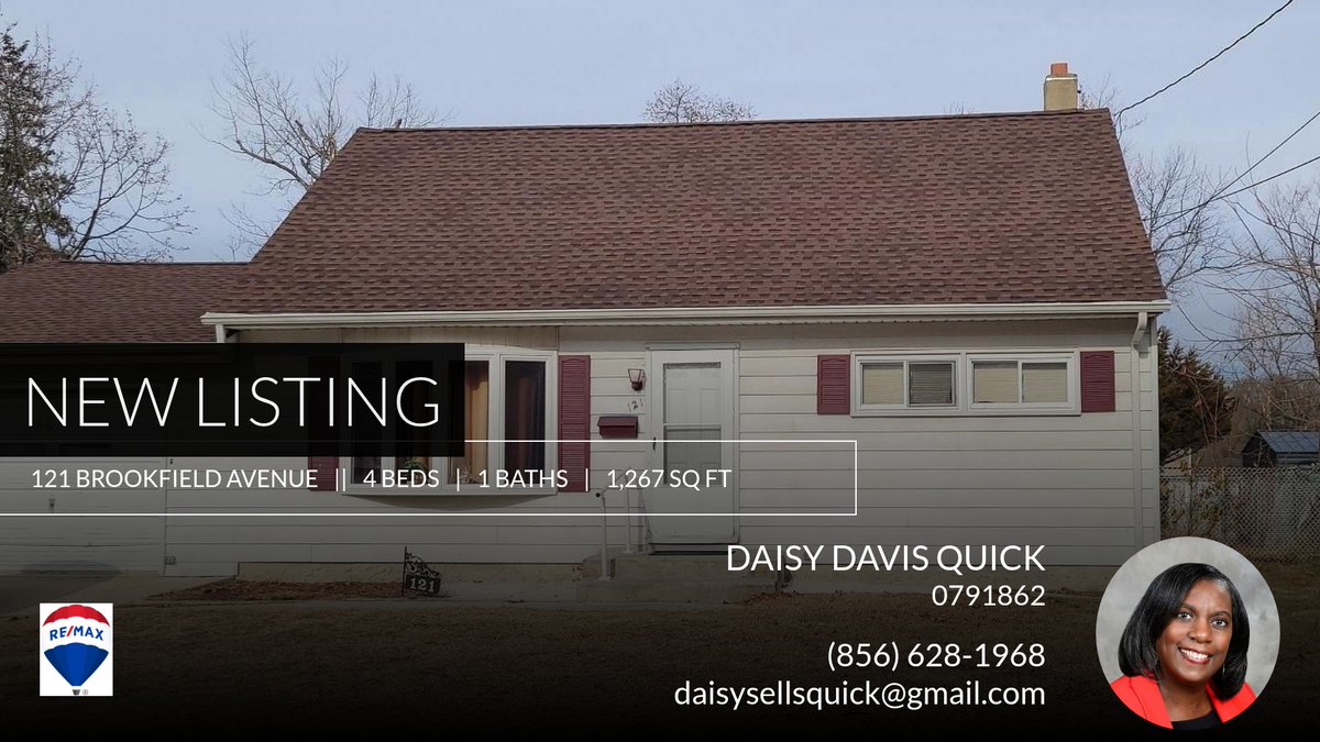 DaisySellsQuick's tweet image. 📍 New Listing 📍 Take a look at this fantastic new property that just hit the market located at 121 Brookfield Avenue in Wenonah. Reach out here or at (856) 628-1968 for more information

Daisy Davis-Quick
DaisySellsQuick
REMAX Pr... homeforsale.at/121_BROOKFIELD…