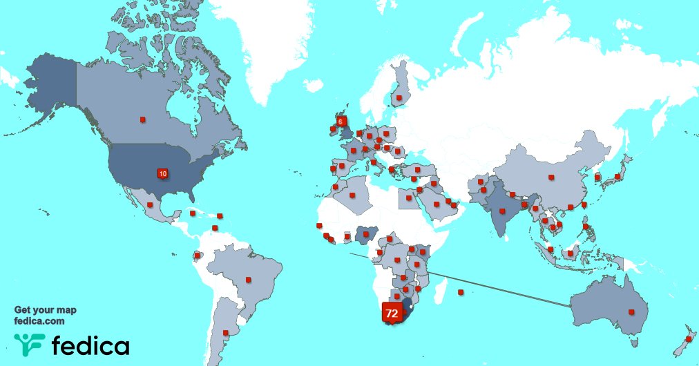 I have 2 new followers from South Africa 🇿🇦 last week. See fedica.com/!TarynVictor