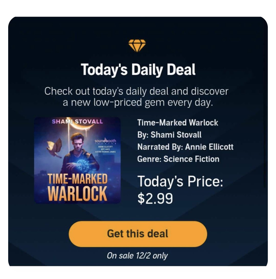 GameOverStation's tweet image. OH SNAP!! 🎉🎊🍾🥂 Time-Marked Warlock has an audible daily deal!! 

audible.com/pd/B0DCCH3RYV

It has a full cast narration and ITS SO CHEAP!! 

#Audiobook #booktwt