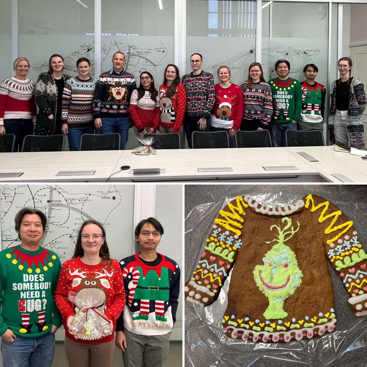 We have Christmas Sweater office day today 🤪🎄🧑‍🎄lots of cool/funny/weird sweaters and three best were awarded big Grinch Christmas sweater gingerbread 😅