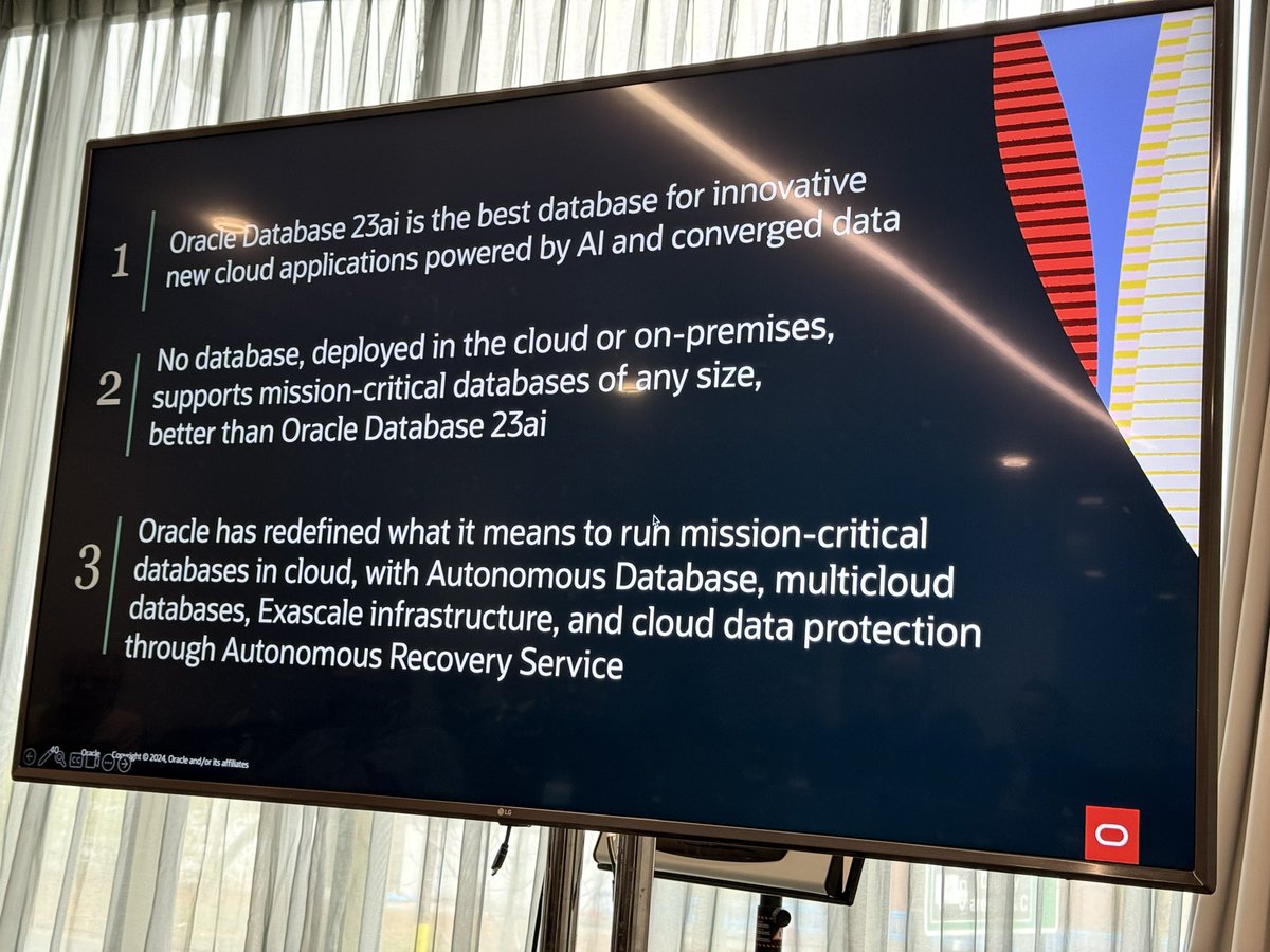Zahid Anwar (@zeddba) on Twitter photo “Oracle Database 23ai for Mission Critical Deployments: What’s New” by Shasank Chavan at #UKOUGDiscover24
<a href="/UKOUG/">UK Oracle User Group</a> <a href="/Oracle/">Oracle</a> <a href="/OracleDatabase/">Oracle Database</a> <a href="/OracleExadata/">Oracle Exadata</a> <a href="/OracleCloud/">Oracle Cloud</a> “Oracle Database 23ai for Mission Critical Deployments: What’s New” by Shasank Chavan at #UKOUGDiscover24
<a href="/UKOUG/">UK Oracle User Group</a> <a href="/Oracle/">Oracle</a> <a href="/OracleDatabase/">Oracle Database</a> <a href="/OracleExadata/">Oracle Exadata</a> <a href="/OracleCloud/">Oracle Cloud</a>