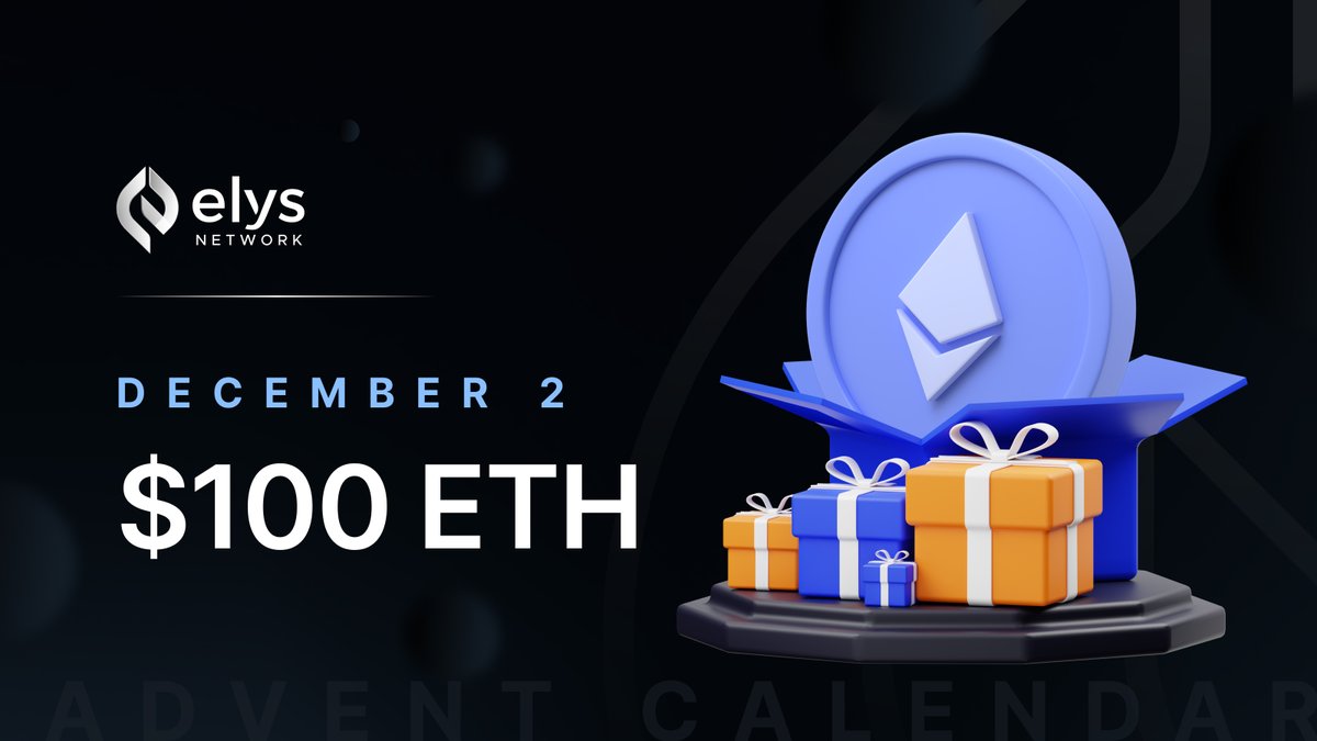 Elys Network (@elys_network) on Twitter photo While we prepare for the Launchpad tomorrow, it's time for:
Advent Calendar Day 2: $100 in ETH!
π You can win prizes daily! π
Your challenge today:
βͺοΈ Follow <a href="/elys_network/">Elys Network</a>
βͺοΈ RT this post π
Pretty cool to participate in the launchpad, don't you think?π
Ends at 22:59 UTC While we prepare for the Launchpad tomorrow, it's time for:
Advent Calendar Day 2: $100 in ETH!
π You can win prizes daily! π
Your challenge today:
βͺοΈ Follow <a href="/elys_network/">Elys Network</a>
βͺοΈ RT this post π
Pretty cool to participate in the launchpad, don't you think?π
Ends at 22:59 UTC